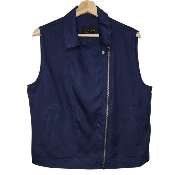 Sanctuary Anthropologie Large Moto Vest Front Zip Asymmetrical Navy Blue NWT - Picture 4 of 10